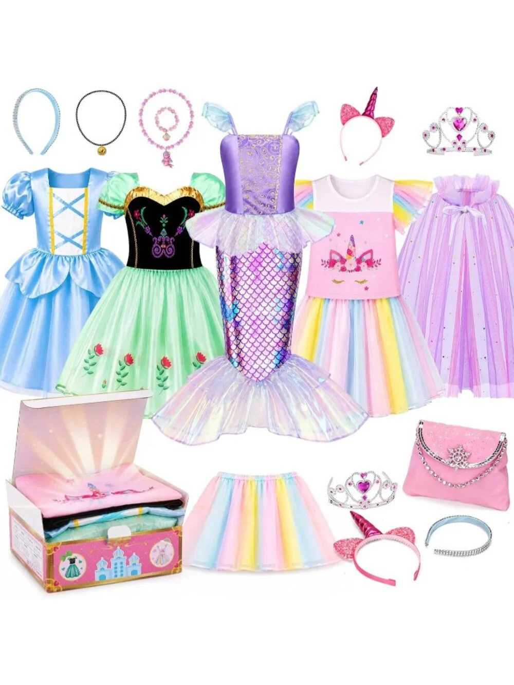 Princess Dress Up Trunk 16PCS Costume Set for Girls Birthday Gift - Pink